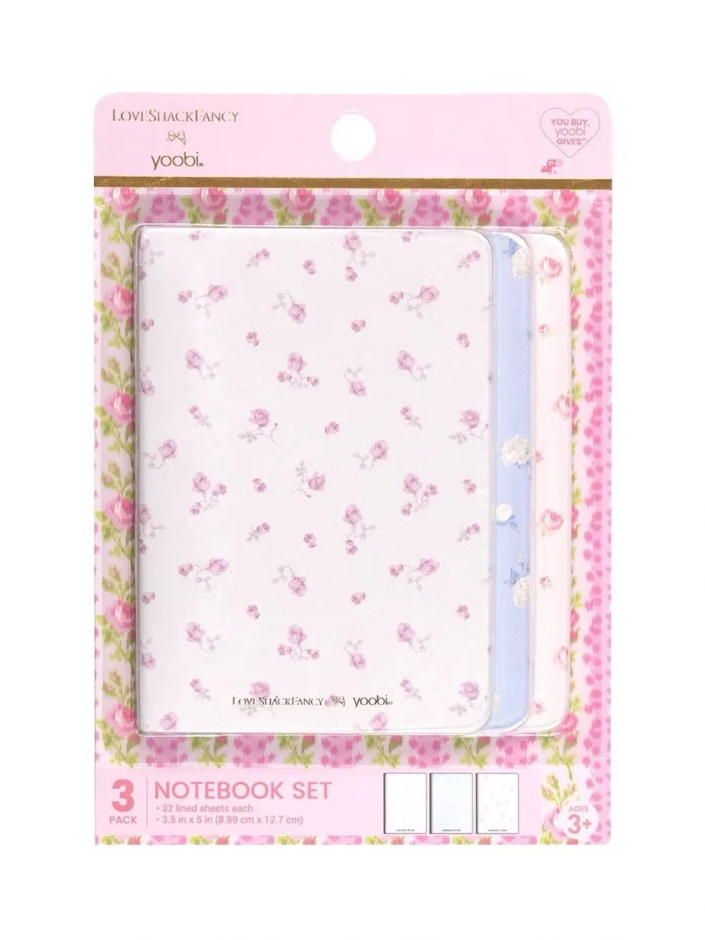 LoveShackFancy Target Yoobi Ribbon Rosa blue ditsy 3 pack mini journal notebooks